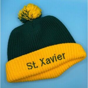 St. Xavier Knit Pom Beanie Green & Yellow Winter Hat
